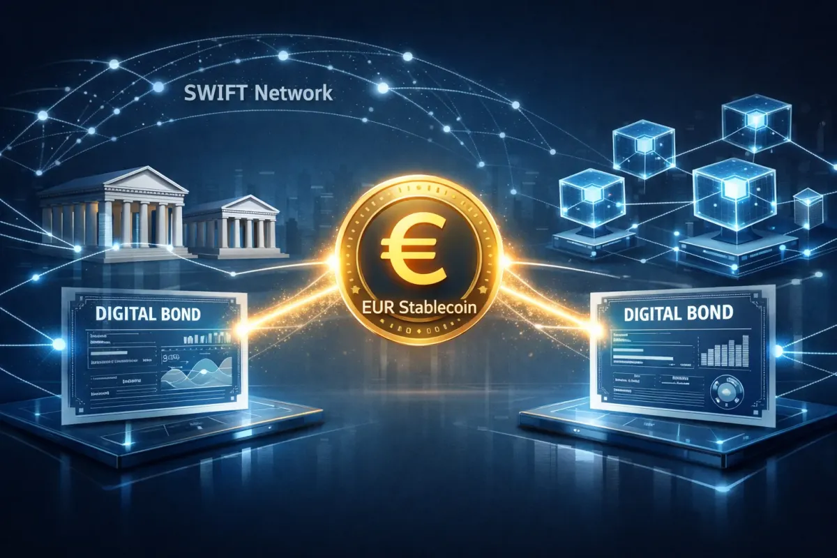 Illustration for article: SWIFT Tests Euro Stablecoin for Tokenized Bond Payments With Societe Generale
