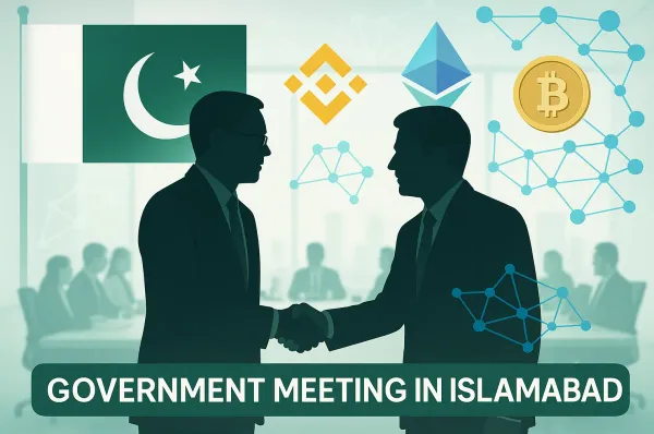 Illustration of Pakistan's high-level digital asset policy meeting attended by Binance's chief executive