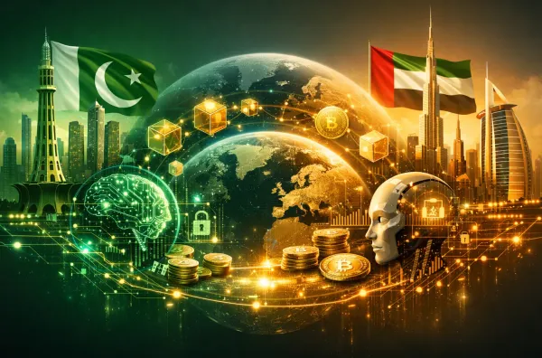 Illustration for article: Pakistan Engages UAE Business Leaders on Blockchain, AI and Digital Infrastructure